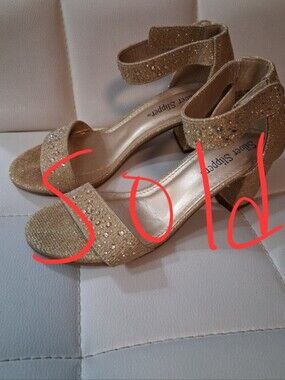 Silver Slipper Girls Gold Glitter Ankle-Strap Dress Heels Party Wedding Pagent 1